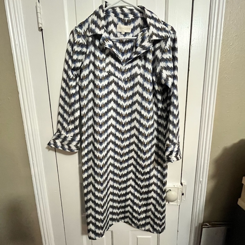 Chelsea Gunn Blue Abstract Print Dress Large Preppy J